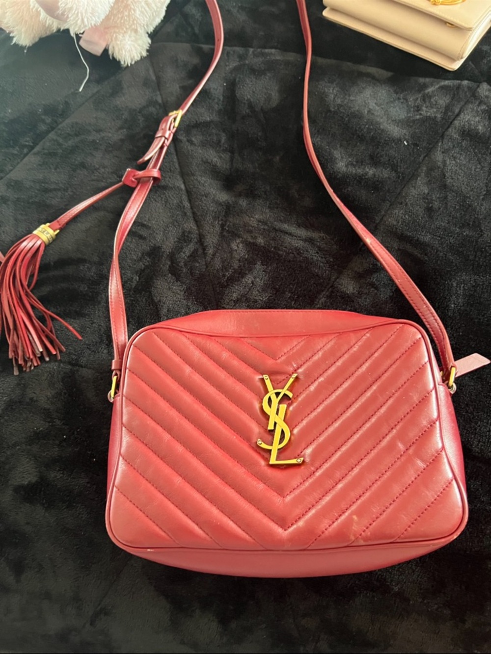 Saint Laurent Red Quilted Camera Crossbody with Gold YSL Logo